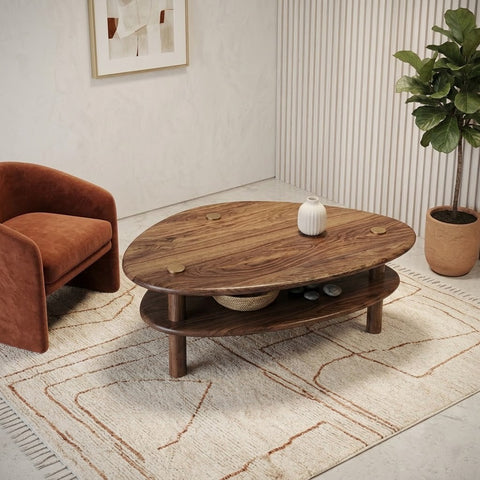 PRITI Solid Wood Coffee Table In dark walnut sheesham finish