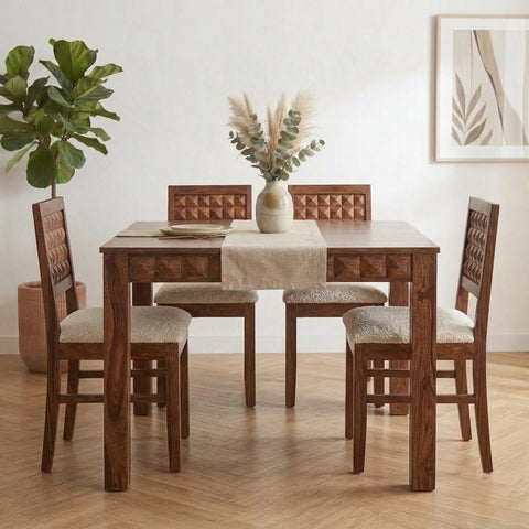 PRITI  Dark Walnut sheesham Wood 4 Seater Dining Table Set