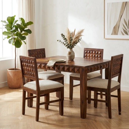 PRITI  Dark Walnut sheesham Wood 4 Seater Dining Table Set
