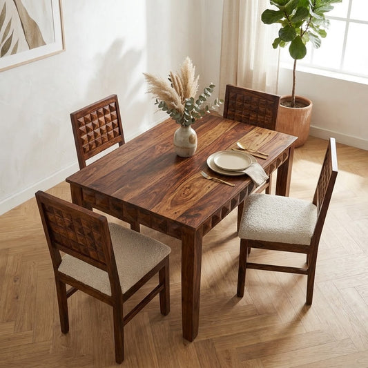 PRITI  Dark Walnut sheesham Wood 4 Seater Dining Table Set