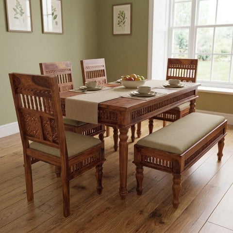PRITI : Venice 6 Seater Dining Table Set with Bench Chairs
