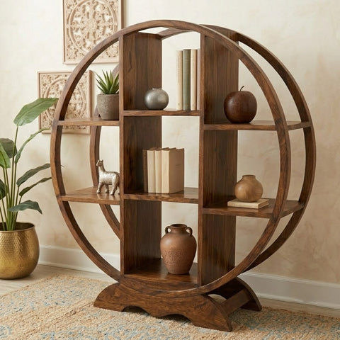 PRITI Solid Sheesham Wood Circular Bookshelf