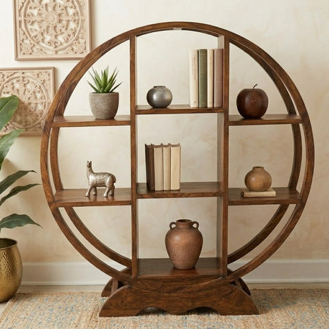 PRITI Solid Sheesham Wood Circular Bookshelf