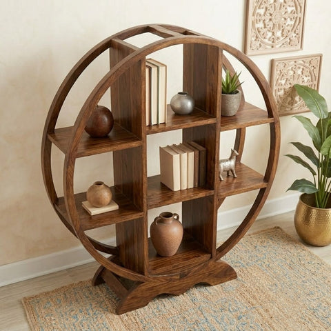 PRITI Solid Sheesham Wood Circular Bookshelf
