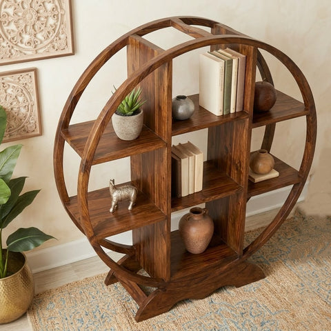 PRITI Solid Sheesham Wood Circular Bookshelf