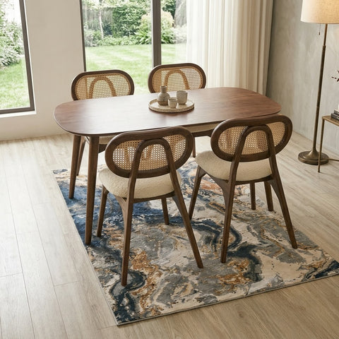 PRITI Wooden Four Seater Dining Set with Four Chairs with Cushions -  Dark Walnut sheesham wood