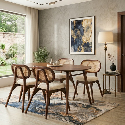 PRITI Wooden Four Seater Dining Set with Four Chairs with Cushions -  Dark Walnut sheesham wood