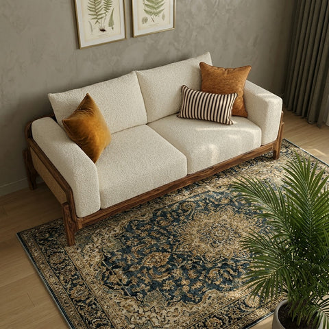 PRITI Sheesham Wood 3 Seater Sofa with Cane Detailing