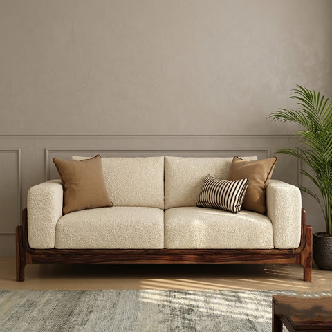 PRITI Sheesham Wood 3 Seater Sofa with Cane Detailing