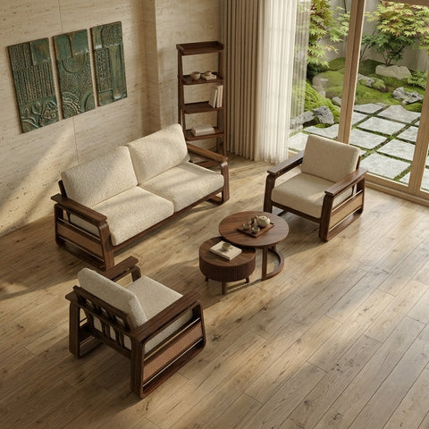 PRITI 3+1+1 Sheesham Wood Sofa Set With Cane and Brass Detailing