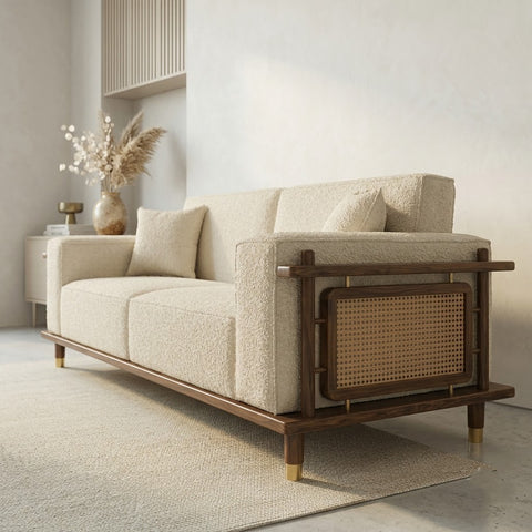 PRITI 3 Seater Dark Walnut sheesham wood  Cane Sofa