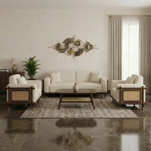 PRITI 3+1+1 Seater Dark Walnut sheesham wood Cane Sofa