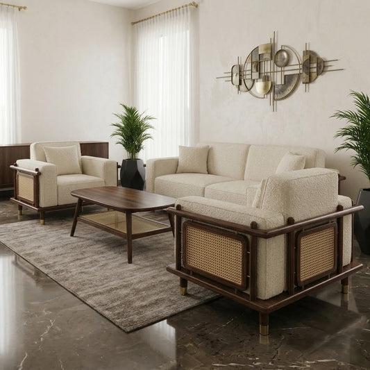 PRITI 3+1+1 Seater Dark Walnut sheesham wood Cane Sofa