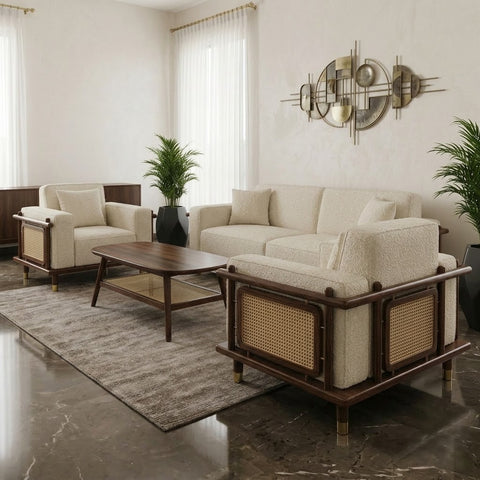 PRITI 3+1+1 Seater Dark Walnut sheesham wood Cane Sofa