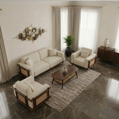 PRITI 3+1+1 Seater Dark Walnut sheesham wood Cane Sofa
