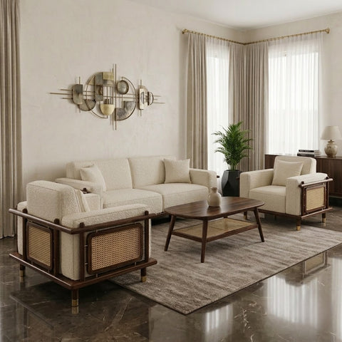 PRITI 3+1+1 Seater Dark Walnut sheesham wood Cane Sofa