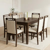 PRITI 6 Seater Dining Set with Tim Extendable Table and Hazel Dining Chair | Extendable from 4 to 6 Seater | Dark Walnut Sheesham Wood Finish | Creme Boucle Fabric