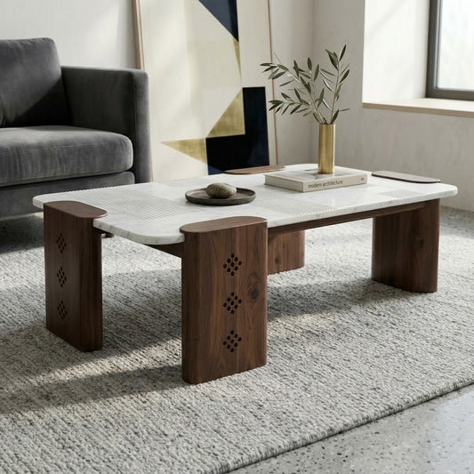 PRITI Coffee Table with Carrara Marble Top