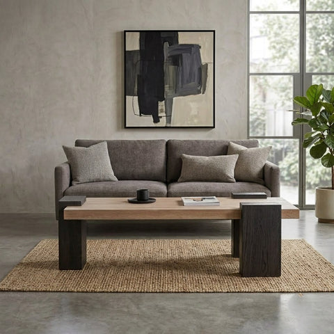PRITI Coffee Table in Natural and Dark Brown - Wood