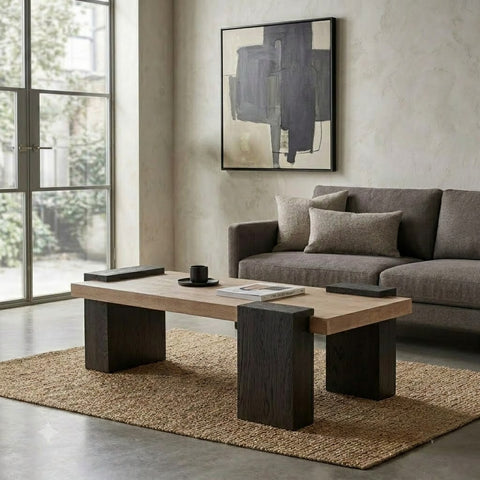PRITI Coffee Table in Natural and Dark Brown - Wood
