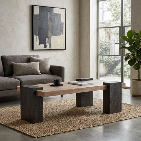PRITI Coffee Table in Natural and Dark Brown - Wood