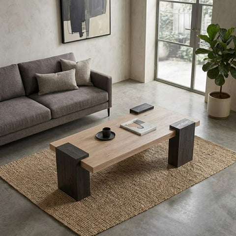 PRITI Coffee Table in Natural and Dark Brown - Wood
