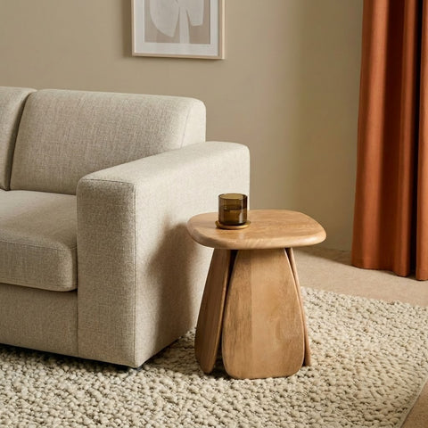 PRITI Home Mango Wood Dory Side Table | Sculptural Wooden Accent Table