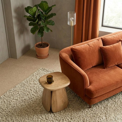 PRITI Home Mango Wood Dory Side Table | Sculptural Wooden Accent Table