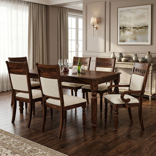 PRITI 6 Seater Solid Wood Dining Table Set
