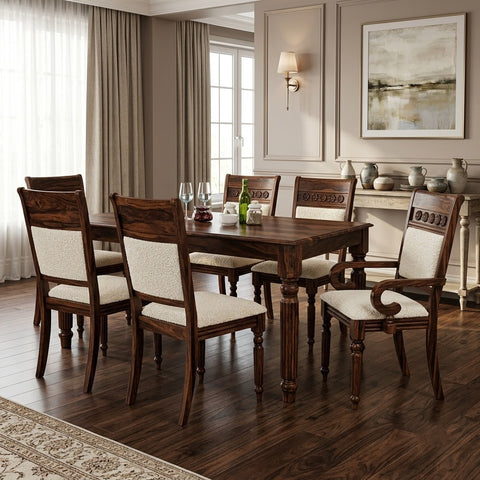 PRITI 6 Seater Solid Wood Dining Table Set