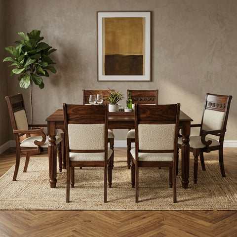 PRITI 6 Seater Solid Wood Dining Table Set