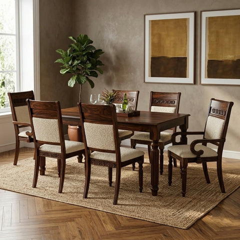 PRITI 6 Seater Solid Wood Dining Table Set