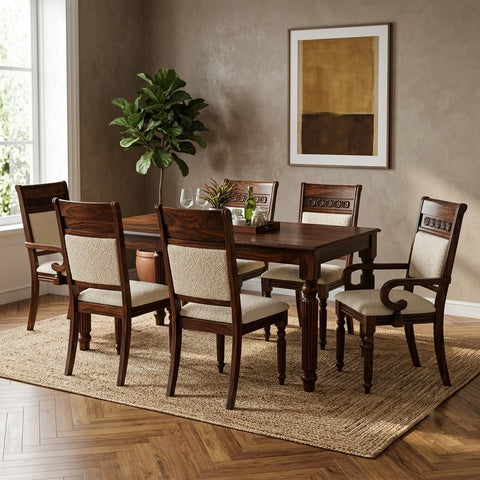 PRITI 6 Seater Solid Wood Dining Table Set