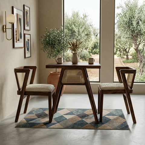 PRITI Solid Wood Rattan Cane Dining Set Two Seater