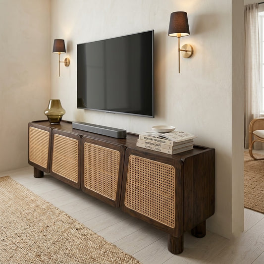 PRITI Wooden Frame TV Cabinet — Dark Walnut Sheesham Wood
