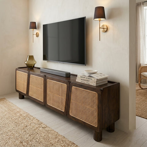 PRITI Wooden Frame TV Cabinet — Dark Walnut Sheesham Wood