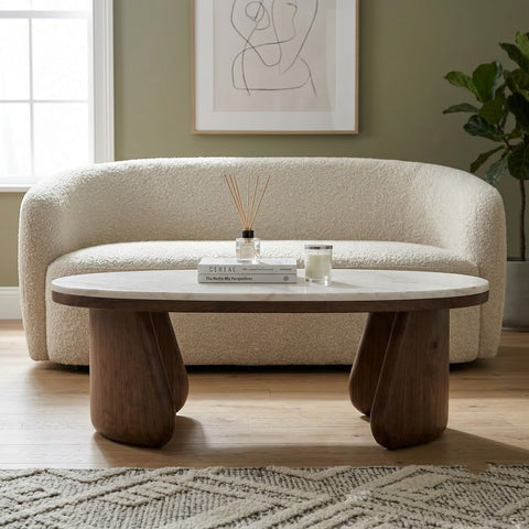 PRITI Modern Marble Coffee Table with Ice Jade Finish