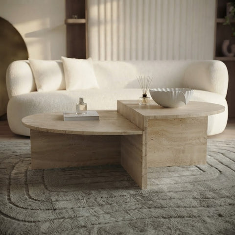 PRITI Nesting Travertine Beige Coffee Table Set for Living Room