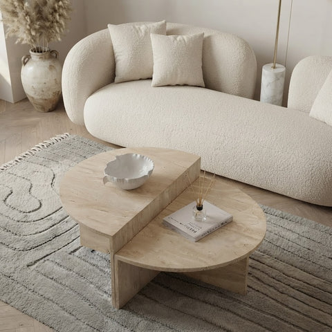 PRITI Nesting Travertine Beige Coffee Table Set for Living Room