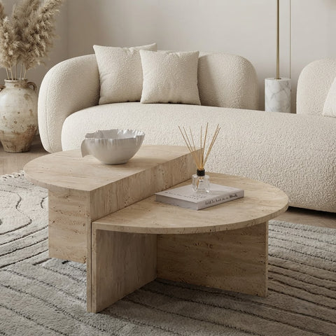 PRITI Nesting Travertine Beige Coffee Table Set for Living Room