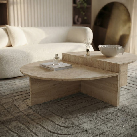 PRITI Nesting Travertine Beige Coffee Table Set for Living Room