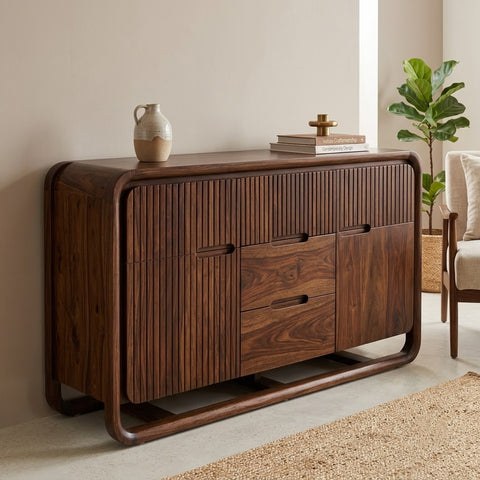 PRITI Sheesham Wood Sideboard with Storage | Walnut Finish