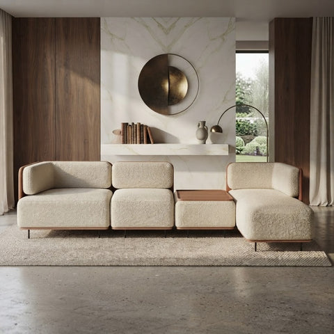 PRITI Luxury Cream Boucle Sectional Sofa for Modern Living Room