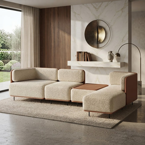 PRITI Luxury Cream Boucle Sectional Sofa for Modern Living Room