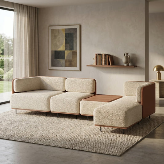 PRITI Luxury Cream Boucle Sectional Sofa for Modern Living Room