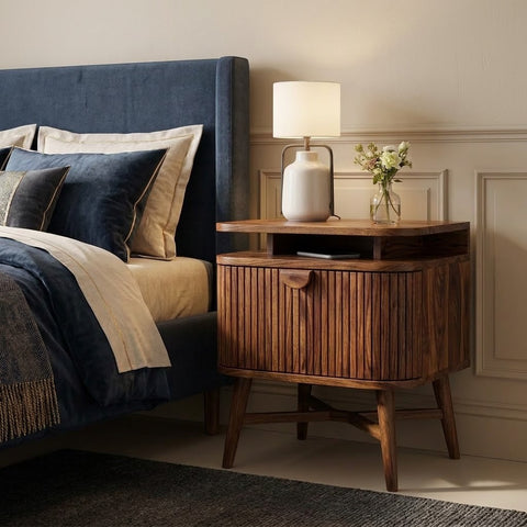 PRITI Solid Sheesham Wood Bedside Table with Drawer Storage