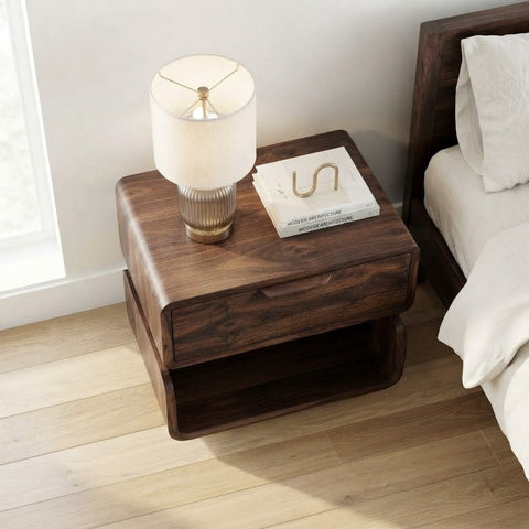 PRITI Solid Sheesham Wood Bedside Table with Drawer Storage