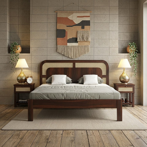 PRITI Natural Rattan Cane Bed for Modern Bedroom Interiors