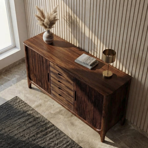 PRITI Walnut Finish Wooden Cabinet for Living Room