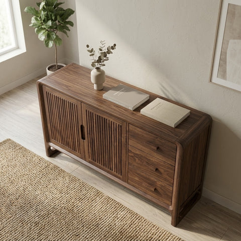 PRITI Dark Walnut Sheesham Wood Sideboard Cabinet